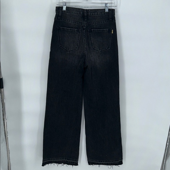 Vibrant M.I.U. Jeans Women's Juniors Size 1 Black Distressed High Rise Wide Leg - Picture 5 of 12